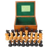 A Jaques & Son, Staunton pattern chess set, boxwood and ebony, King stamped Jaques London, in