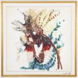 A limited edition SALVADOR DALI silk scarf, "Bucephale" Nr 348 of 2000, 90cm x 90cm, framed with
