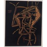 After Pablo Picasso, linocut, abstract head, second edition reduced size from newly cut lino