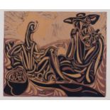 After Pablo Picasso, Seated Figures, linocut 1960, second edition reduced size from newly cut lino