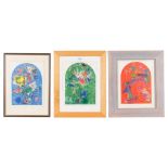 After Marc Chagall/Sorlier, 3 window designs, lithograph, 1962 small versions, 29cm x 21cm,