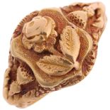 A fine Antique Victorian gold 'Rose' signet ring, maker D Brothers, the shield panel with applied