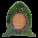 KARL FABERGE - an Antique Russian Imperial silver nephrite photograph frame, shaped arch-top form,