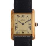 MUST DE CARTIER - a Vintage vermeil sterling silver Tank mechanical wristwatch, cream dial with
