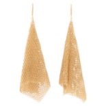 TIFFANY & CO - a pair of 18ct gold Mesh Scarf drop earrings, designed by Elsa Peretti, with shepherd