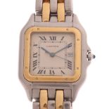 CARTIER - a bi-metal Panthere quartz calendar bracelet watch, ref. 187957, circa 1990s, silvered