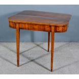 A George III Mahogany and Inlaid Tea Table, with inlaid edge to top, plain frieze, and on square
