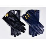 Two Pairs of Hermes Ladies Gloves, one pair in black leather with gold faux-padlock detailing, the