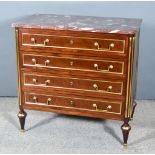 A 19th Century French Mahogany and Gilt Metal Mounted Commode, with red and white veined marble slab