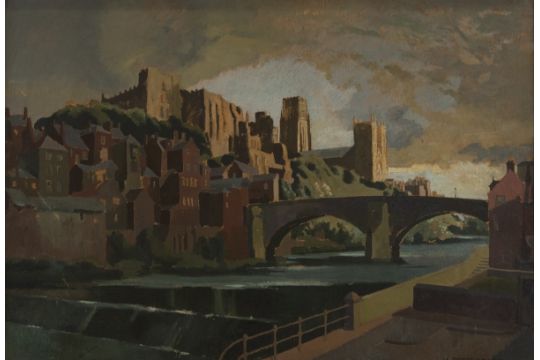 HARRY RUTHERFORD (1903-1985) OIL PAINTING ON BOARD 'Durham' View of the ...