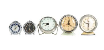 A collection of five French 'Jaz' alarm clocks, circa 1950's (5)