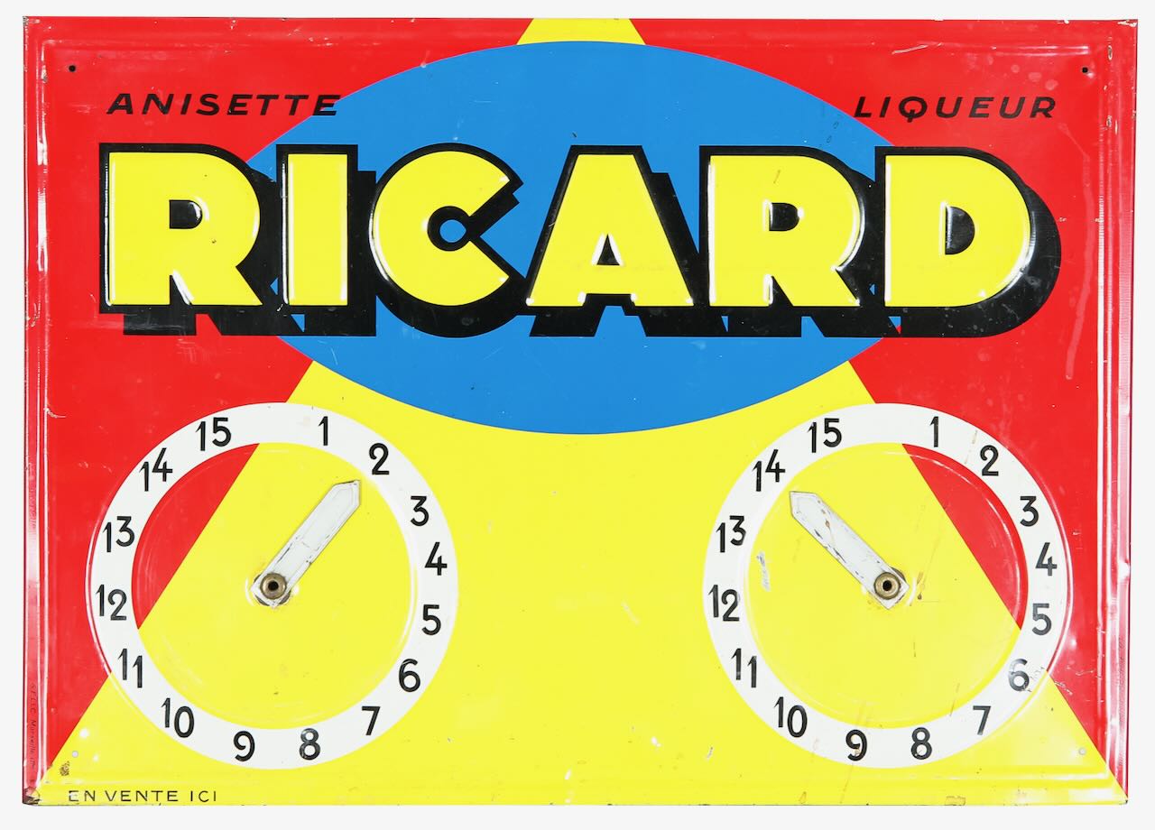 A Ricard Anisette Liqueur tinplated advertising petanque scoreboard, mid 20th century