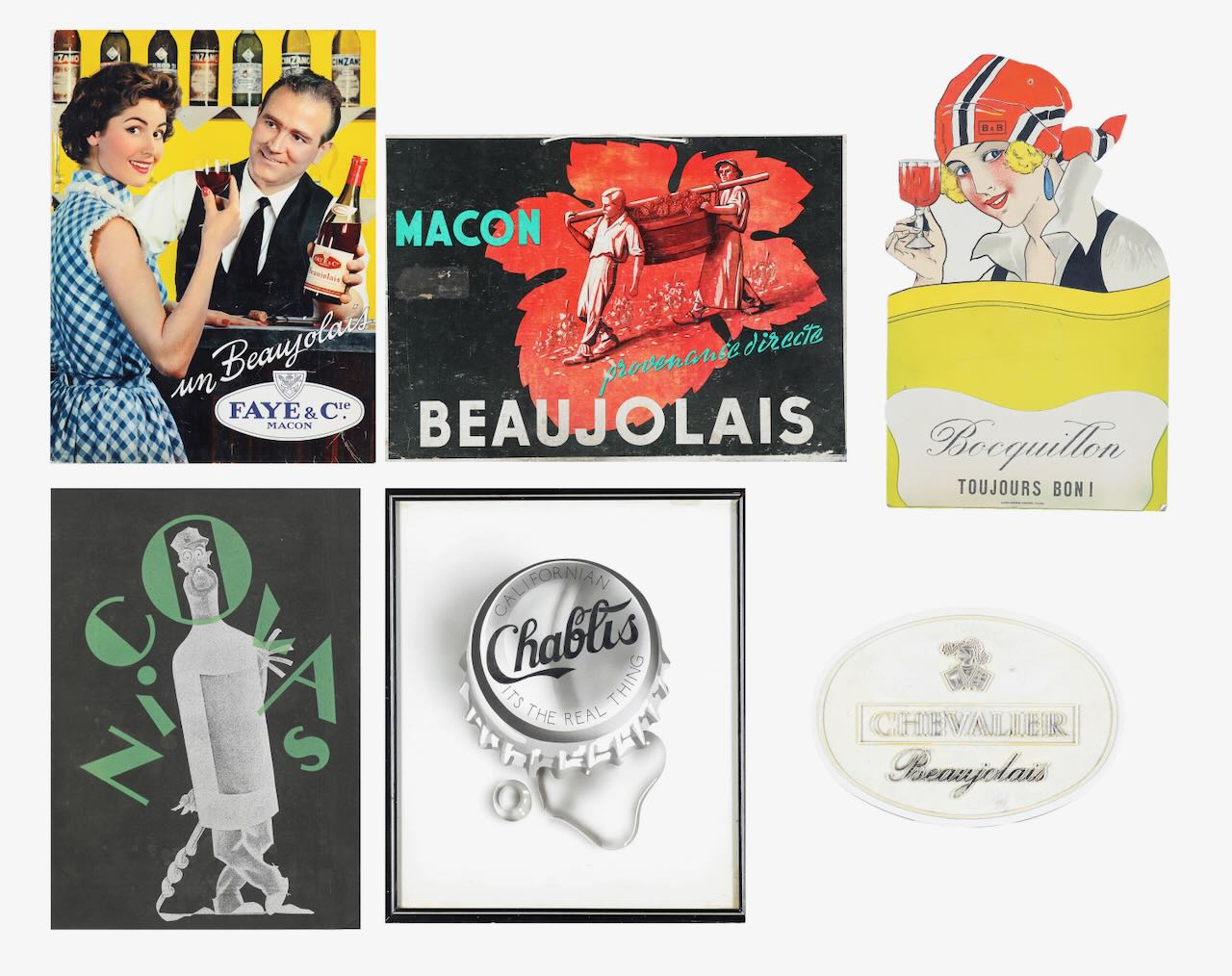 Three various Beaujolais advertisements, with three other red wine related (6)