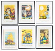 A collection of six French Ricard advertising posters, c.1950's
