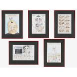 A group of five French rugby caricatures