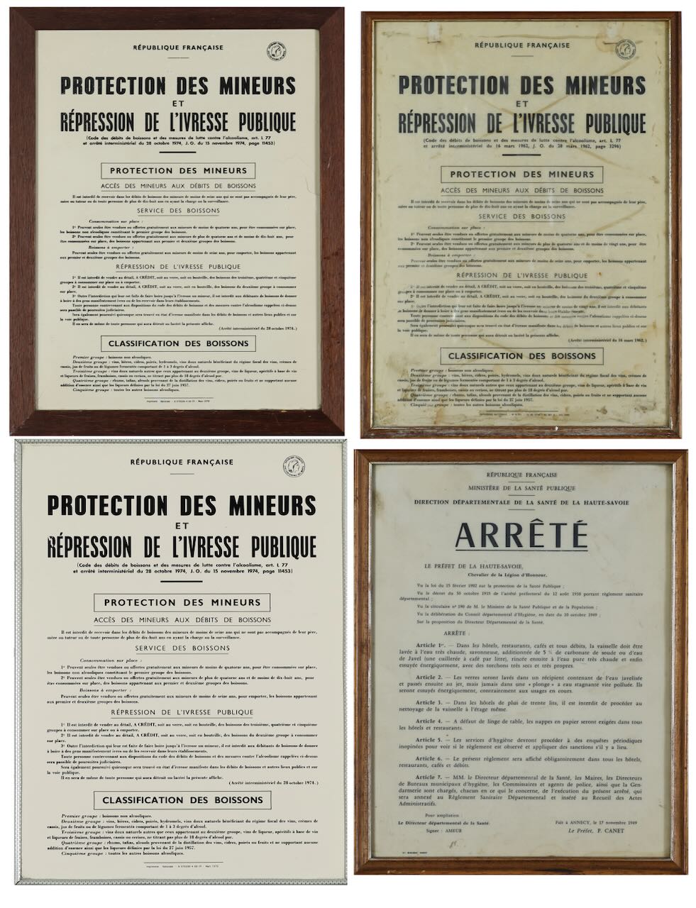 Four French Government issued licenced premises legal notices, various dates 20th century (4)
