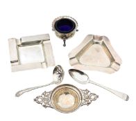 Two silver ashtrays, and a collection of cruets
