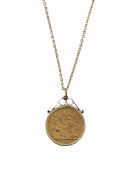 A George V 1912 full Sovereign in a 9ct pendant mount and chain