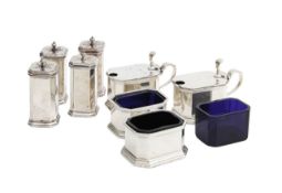 A George VI silver eight piece silver cruet set