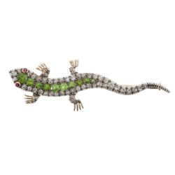 A late 19th century demantoid garnet and diamond lizard brooch