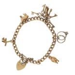 A 9ct gold locking charm bracelet