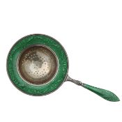 A David Andersen silver and guilloché enamel tea strainer