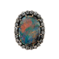 A Victorian black opal and diamond ring
