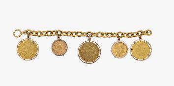 An 18ct gold belcher five coin bracelet