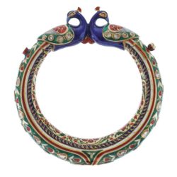 An Indian Mughal polychrome enamel 'Peacock' bracelet