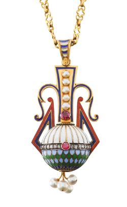 A Carlo Giuliano enamelled, pearl, gem-set and yellow gold pendant locket