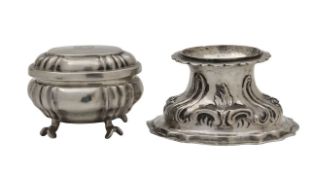 An 18th century silver trencher salt, and a box and cover