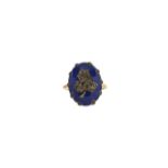 An 18ct gold diamond guilloché enamelled ring