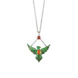 A German Arts and Crafts enamelled phoenix pendant necklace