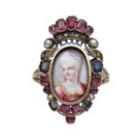 A Georgian gem set portrait miniature ring