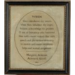 An Ackworth School Quaker needlework sampler