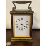 CHIMING CARRIAGE CLOCK, UNTESTED, KEY DEFICIENT, APPROX 13cm HIGH