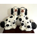 19th CENTURY HAND PAINTED STAFFORDSHIRE SPANIELS, APPROX 32cm HIGH