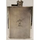 James Dixon Hallmarked Silver Machine Turned Hip Flask with Prince of Wales's 12th Royal Lancers