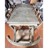 ANGLO-INDIAN DINING TABLE AND EIGHT CHAIRS (SIX AND TWO), THE WHOLE COVERED IN PEWTER COLOURED