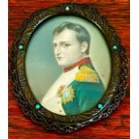 EARLY 19th CENTURY OVAL MINIATURE OF NAPOLEON BONAPARTE WITHIN PINCHBECK FRAME AND TURQUOISE STONES,