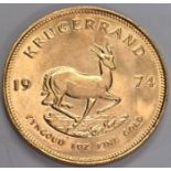 1974 South Africa 1OZ Fine Gold Krugerrand. Approx. 34.2g