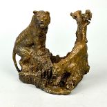 BRONZE SCULPTURE OF TIGERS.