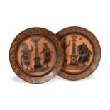 Two Giustiniani glazed terracotta black figure dishes, 19th century,