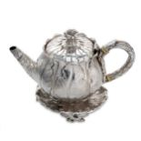 A William IV silver teapot and stand,