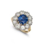 A mid 20th century Burmese sapphire and diamond cluster ring,