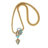 A Victorian enamel, pearl and ruby serpent necklace,