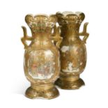 A pair of Japanese Satsuma two-handled vases, late Meiji period,