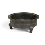 A Chinese bronze circular plain censer, 19th century,
