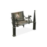 A black-painted cast and wrought iron fire grate, 19th century,