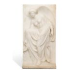 After the Antique, a carved marble relief of Nike adjusting her sandal, English, 19th century,